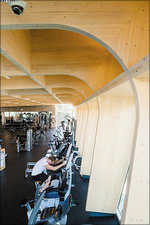 Рис. 7. Конструкция перекрытия из панелей CLT в здании фитнес-центра в Канаде