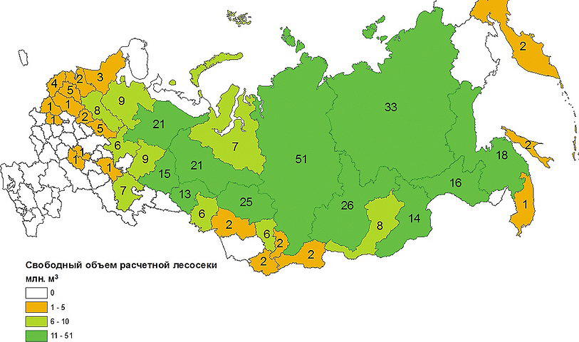 Рис. 2. Свободный объем расчетной лесосеки в РФ на текущий момент