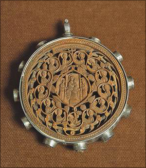 XVII век. Икона-мощевик. Деисус с избранными святыми (кипарис, серебро) 