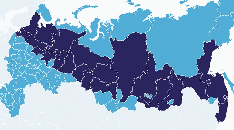 Рис. 1. Распределение основных объемов лесных ресурсов в России