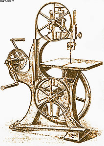Рис. 1. Столярный ленточнопильный станок конца XIX века с ручным приводом обращения пилы