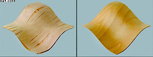 Результаты облицовывания выпукло-вогнутой поверхности обычным и пластифицированным шпоном