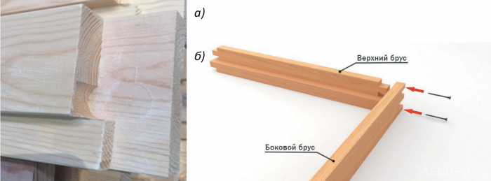 Рис. 2. Варианты зарезки финской (а) и ГОСТовской (б) деревянной коробки