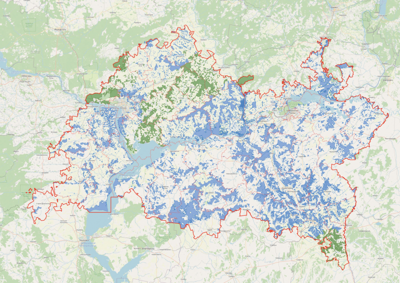Цифровая карта с границами лесничеств (Лубянского, Зеленодольского, Сабинского, Бавлинского, Лаишевского, Ислейтарского), созданная в рамках первого этапа проекта